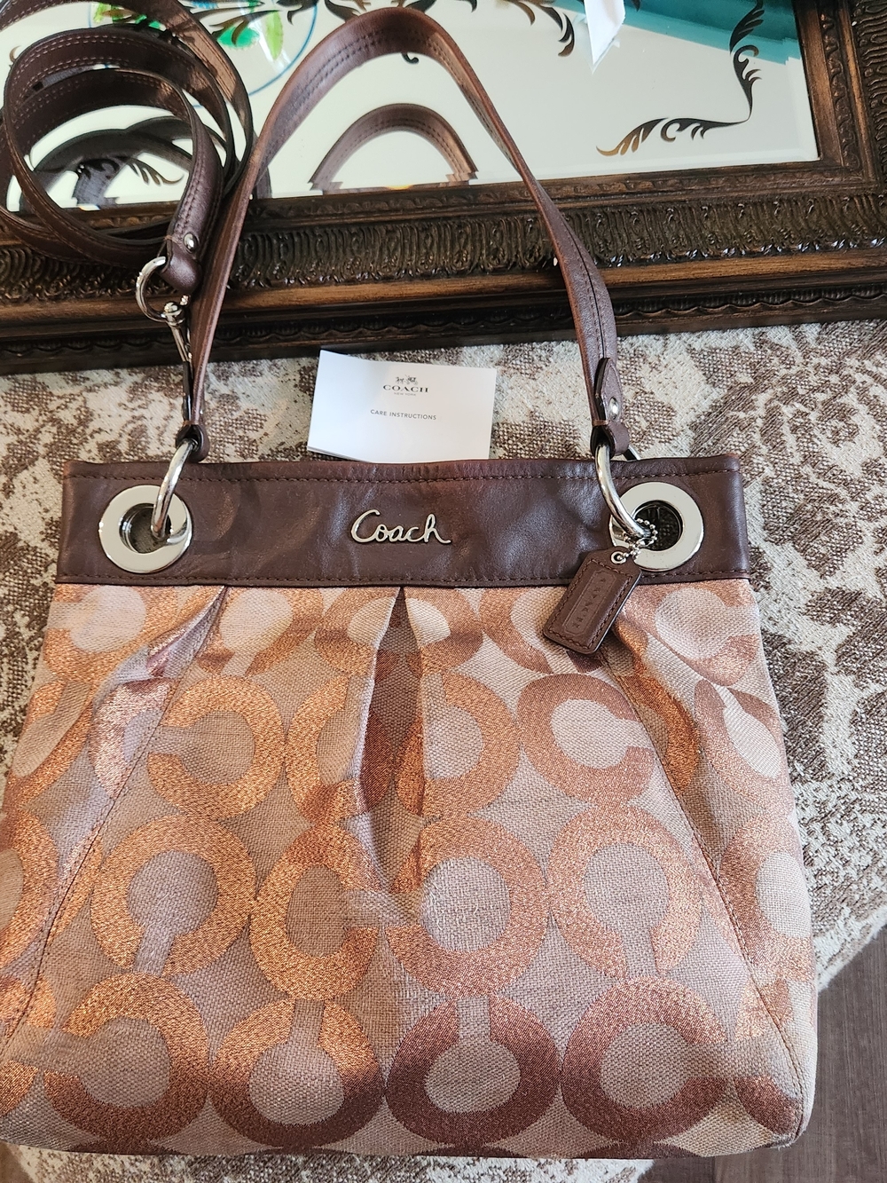 Coach Brown and Copper Signature Shoulder Bag